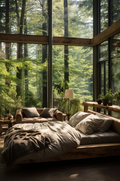 Touring 70+ Strikingly Beautiful Forest Homes That Bring the Outdoors In - Days Inspired Forest Bedroom, Cabin Living Room, Minimalist Bedroom Decor, Cabin Bedroom, Modern Farmhouse Bedroom, Bedroom False Ceiling Design, Bedroom Decor Cozy, Bedroom Decor Inspiration, Luxury Cabin