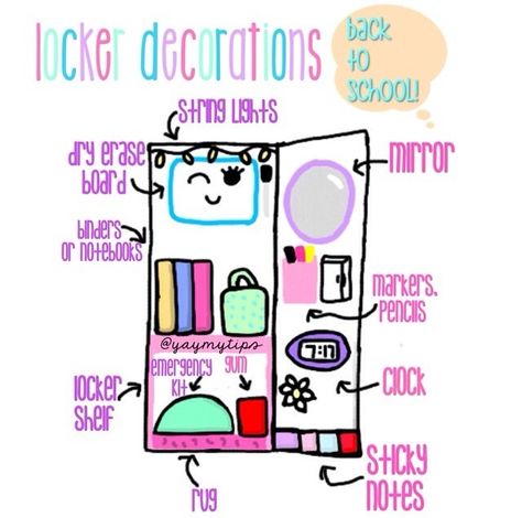 Locker decor Organization For School, School Locker Organization, School Locker Decorations, Middle School Lockers, Schul Survival Kits, Middle School Supplies, Escuela Diy, Middle School Survival, Diy Locker