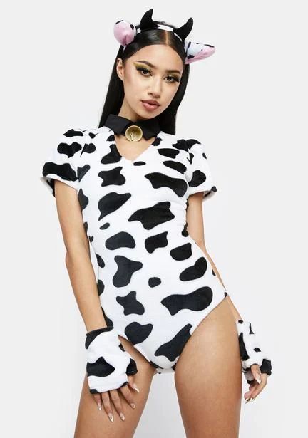 Milkshake Costume, Animal Halloween Costumes For Women, Cow Girls Halloween Costumes, Diy Cow Costume, Cow Halloween Costume, Halloween Costume Bodysuit, Animal Halloween Costumes, Halloween Dolls, Cow Costume