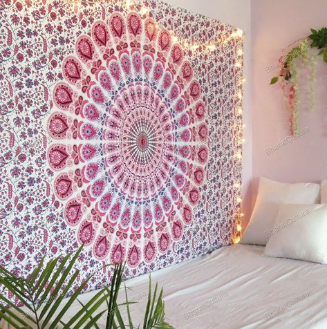 Peacock Mandala, Ceiling Covering, Tapestry Pink, Tapestry Bedding, Mandala Tapestries Wall Hangings, Mandala Boho, Indian Tapestry, Hippie Tapestry, Bohemian Tapestry