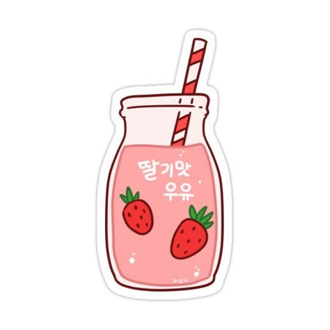 Strawberry Milk Drink, Korean Strawberry Milk, Korean Strawberry, Milk Sticker, Preppy Stickers, Korean Stickers, Cute Laptop Stickers, Tumblr Stickers, Scrapbook Stickers Printable