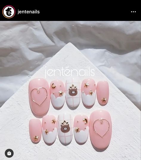 Nail Art Photos, Animal Nail Art, Bears Nails, Fake Nails Designs, Korean Nail Art, Japanese Nail, Nail Salon Design, Asian Nails, Punk Nails