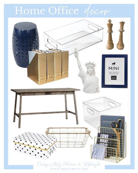 Navy Blue Office Decor, Navy Office Decor, Navy And Gold Office, Blue Office Ideas, Blue Office Decor, Chess Decor, Gold Office Desk, Home Office Inspo, Gold Office Decor