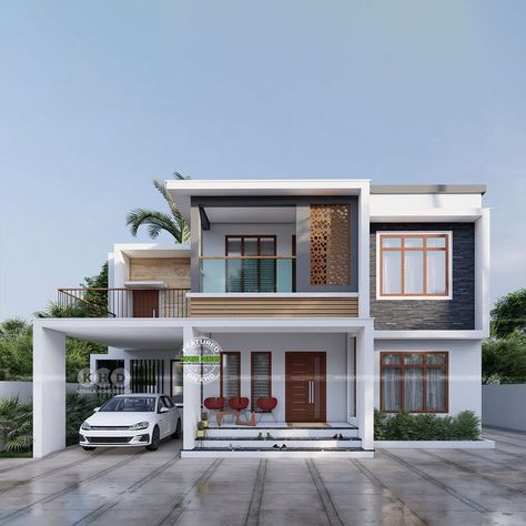 Box model Kerala house rendering Box Exterior Design, Home Design Outside Modern, Indian House Outer Design, Modern Box Type House Design, Modern Elevation Designs For House, Box Type House Design, Modern 4 Bedroom House, Exterior House Design Ideas, Simple House Exterior Design