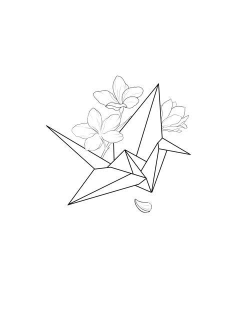 Line Work Tattoo Design, Tattoo Line Work, Tattoo Japonais, Paper Crane Tattoo, Origami Tattoo, Crane Tattoo, Flower Line Drawings, Geniale Tattoos, Tatuaje A Color