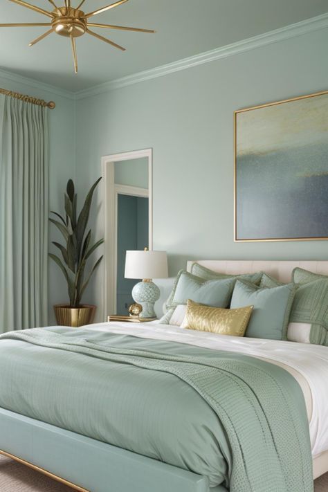 Blue And Green Bedroom Ideas, Tiny Cottage Bedroom, Seafoam Green Bedroom, Baby Blue Bedrooms, Mint Green Room, Green Room Design, Blue Green Bedrooms, Bedroom Palette, Mint Green Bedroom