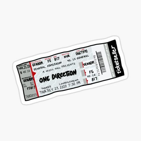 One Direction Concert Tickets, Ticket Illustration, One Direction Tickets, Custom Phone Cases Ideas, Harry Styles Quotes, Iphone Stickers, Concert Ticket, Scrapbook Printing, One Direction Concert