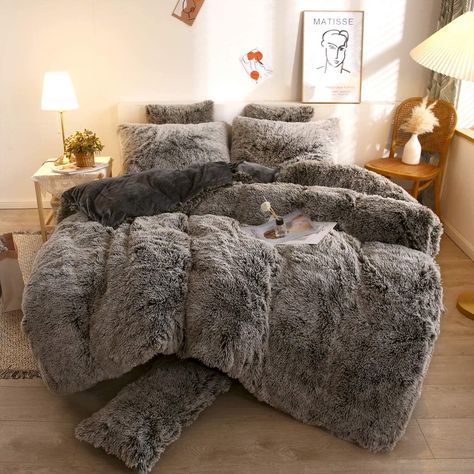 Faux Fur Bedding, Fur Comforter, Fluffy Duvet, Fluffy Comforter, Fur Bedding, Gray Ombre, Fluffy Bedding, Comforter Cover, Bed Duvet Covers