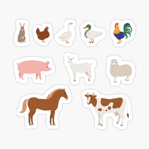 Get my art printed on awesome products. Support me at Redbubble #RBandME: https://www.redbubble.com/i/sticker/CHOOSE-LARGE-STICKER-SIZE-farm-animals-and-birds-by-ogurechka/96088332.JCQM3?asc=u Farm Animal Stickers, Stickers Animals, Farm Stickers, Animals And Birds, Decorate Notebook, Animal Stickers, Coloring Stickers, Good Notes, Farm Animal