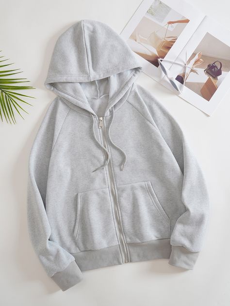 Light Grey Casual Collar Long Sleeve Fabric Plain Zip Up Embellished Medium Stretch  Women Sweatshirts Drawstring Coat, Grey Jacket Women, Cute Jumpers, Womens Sweatshirts Hoods, Grey Jumper, Women Sweatshirts, Lined Hoodie, Hoodie Girl, Casual Coat