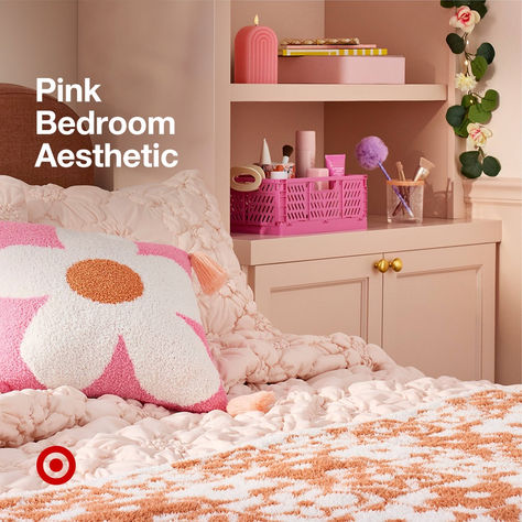 Here’s some inspo for a playful pink bedroom aesthetic. Set up your apartment with cozy comforters, squishy throw pillows & pretty organizers to keep everything handy. Bold maximalist or subtle elegance, how are you styling your room? Kawaii Apartment, Pink Bedroom Aesthetic, Cozy Comforters, Comforter Pink, Pink Baby Room, Cottagecore Bedroom, Pink Bedroom For Girls