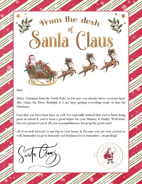 Enjoy watching your little one as they get this letter in the mail in THEIR name from Santa Clause. When placing your order please send me a note of your child's name so that the letter can be personally made out to them. Please allow yourself 2 weeks during the Holidays for mail delivery. Your child's letter will come in a cute envelope especially made for them! Merry Christmas Letters, Santa Notes, Christmas Letter From Santa, Free Letters From Santa, Santa Claus Letter, Letters Printable, Personalized Letters From Santa, Santa Mail, Santa Letter Template