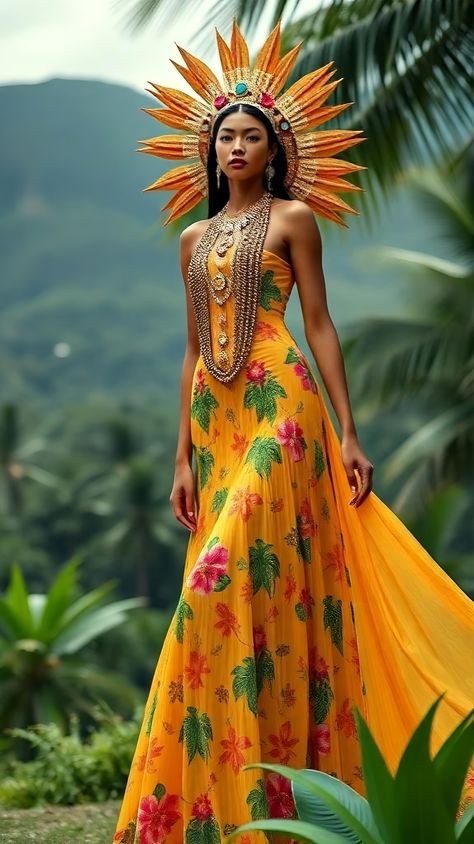 Tropical Princess, Luxurious Dresses, Preformance Outfits, Tropical Style, Dresses 2024, Tropical Vibes, Lush, Paradise, Cute Outfits