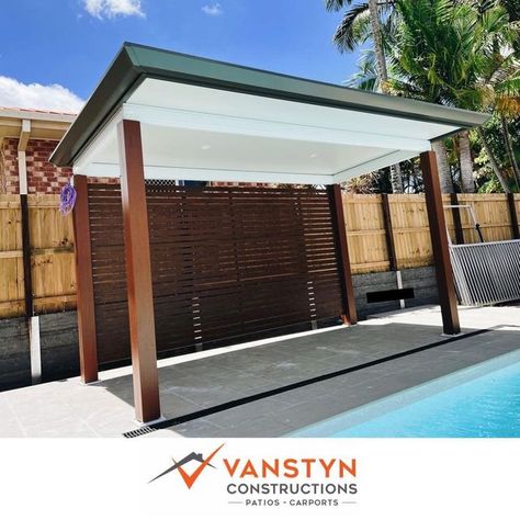 Stratco Patio, Stratco Pavilion, Stratco Cooldek, Poolside Pergola, Aluminium Extrusion, Pool Cabanas, Outdoor Pool Area, Slate Wall, Insulated Panels