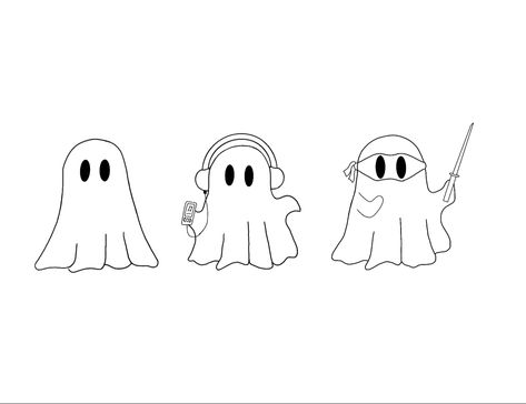 3 Ghost Friend Tattoo, Trio Doodle Funny, 3 Best Friends Doodle Art, Trio Cute Drawing, 3bff Tattoos, Three Part Tattoos, Tattoo Ideas For Group Of Friends, Ghost Sibling Tattoos, Matching Tattoo Ideas For Three People