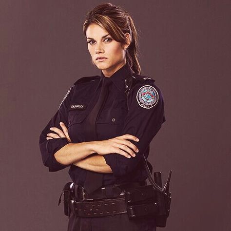 Andy McNally - Bangs Police Photoshoot, Andy Mcnally, Zeeko Zaki, Missy Peregrym, Police Outfit, Female Police, Police Mom, Rookie Blue, Female Police Officers