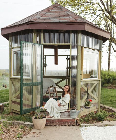 Turn Gazebo Into Greenhouse, Gazebo With Windows, Gazebo Greenhouse Diy, A Frame Greenhouse, Diy Greenhouse With Old Windows, Diy Canopy Tent, Gazebo Greenhouse, Greenhouse Vibes, Wooden Gazebo Plans