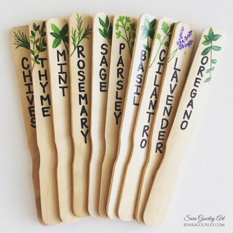 Herb Signs, Garden Markers Diy, Paint Stirrers, Diy Marker, Herb Markers, Penanda Buku, Paint Sticks, Garden Labels, Plant Labels