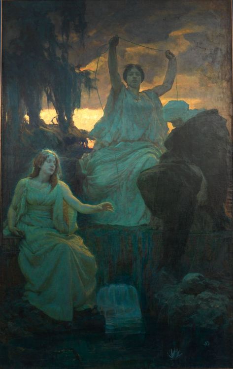 Alois Delug (1859-1930), The Norns (1895) The Norns, Norse Legend, Norse Goddess, Mystery School, Ancient Origins, Pre Raphaelite, Viking Age, Norse Mythology, 판타지 아트