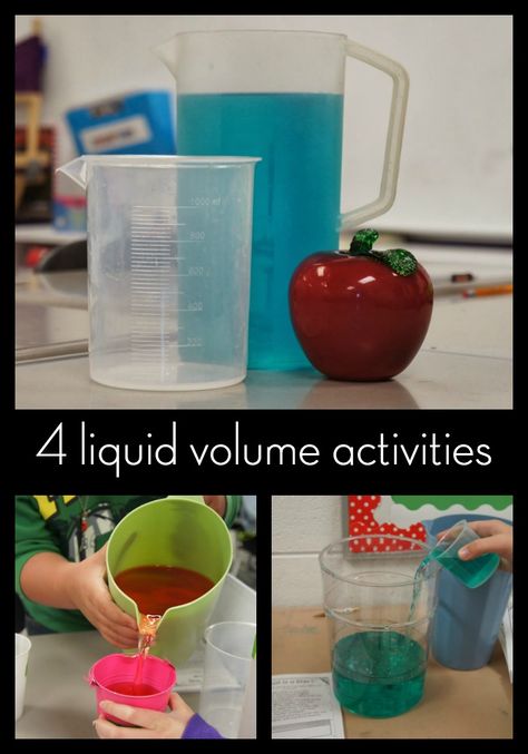 Everything I’ve learned about teaching math, from college courses, professional reading, and my own experience, says that students need concrete experiences to develop conceptual understanding. I agree, and I’ve always tried to give my students hands-on instruction, but sometimes it’s... Read More » Liquid Measurement Activities, Volume Measurement Activities, Liquid Volume 3rd Grade, Measuring Volume Activities, Volume Math Activities, Volume Lessons, Teaching Volume, Volume Activities, Volume Math