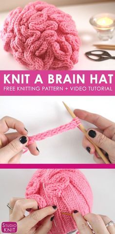 How to Knit Brains with Free Knitting Pattern + Video Tutorial by Studio Knit via @StudioKnit Brain Hats, Brain Hat, Cast On Knitting, Studio Knit, Fair Isles, Bonnet Crochet, I Cord, How To Knit, Halloween Crochet