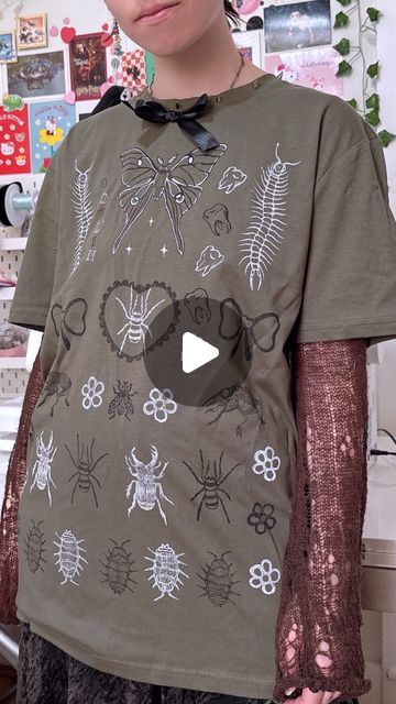 Bethany Jayne Luxton on Instagram: "Constantly fighting the urge to print ‘lil buggies on everything I own eeee! Hand printed bug tees are available on my website now! Which bug would you like to see a stamp of next? 🪲✨  .  .  #bugart #lunamoth #bugs #insectart #bug #entomology  #insects #beetle #insect #insects #natureart #moth #moths #smallbusiness #nature #beetleart #linocut #printmaking #linocutprint #linoprinting #blockprint #handprinted #blockprinting #linocutting #linoleumprint #printmakingart #linocutart  #linocuts #goblincore #goblincoreaesthetic" Goblin Core Aesthetic, Bug Shirt, Beetle Art, Upcycle Clothing, Everything I Own, Linoleum Print, Linocut Printmaking, Beetle Insect, Bug Art