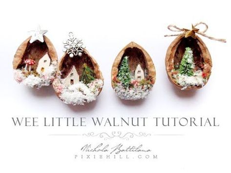 Most current Free flat clay ornaments Strategies how to: miniature Christmas scene in a walnut #clay #current #flat #Free #ornaments #Strategies Walnut Crafts, Walnut Shell Crafts, Walnut Art, White Christmas Ornaments, Walnut Shell, Miniature Crafts, Christmas Ornament Sets, Miniature Christmas, Christmas Ornament Crafts