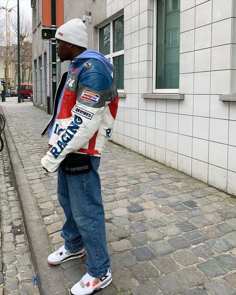 Misterjapman on Instagram: “🤡” Nascar Jacket Outfit, Nascar Outfit, Racing Jacket Outfit, Vintage Nascar Jacket, Nascar Jacket, Streetwear Inspo, Dope Fits, Outfit Styling, Black Men Street Fashion