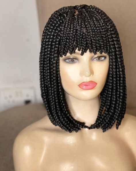 Bob Box Braids, Short Bob Braids, Fringe Braid, Braids Wigs, Short Box Braids, Bob Braids, Corte Bob, Wig For Black Women, Braided Bangs