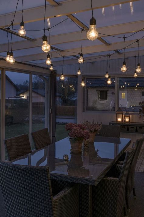 Konstsmide set of 20 LED festoon lights which have clear acrylic bulb sized outer casings with black cable and lamp holders. String Lights Outdoor Wedding, Garden Spotlights, Festoon Lights, Led Bathroom Lights, Bulkhead Lights, Led Outdoor Lighting, Pergola Designs, Festoon Lighting, Party Lights