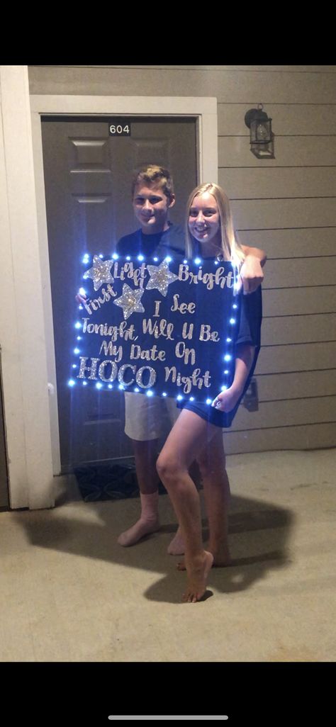 Light Hoco Proposal, Star Hoco Proposal, Will You Light Up My Night At Homecoming, Light Up My Night Hoco Proposal, Hoco Posters Ideas, Hoco Poster Ideas Homecoming Proposal, Dance Answers, Hoco Poster Ideas, Girl Ask Guy