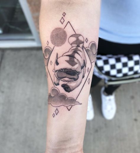 Avatar Appa Tattoo, Appa And Momo Avatar Tattoo, Momo Avatar Tattoo, Appa Avatar Tattoo, Appa Tattoo Design, Appa Tattoo, Papa Tattoo, Tatuaje Studio Ghibli, Appa Avatar