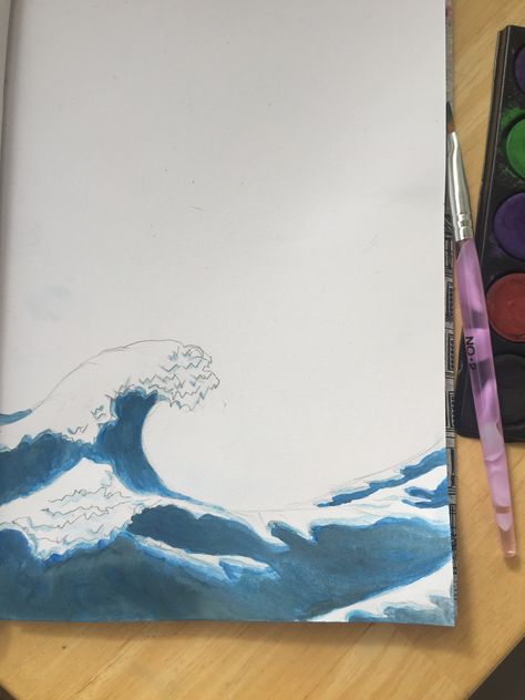 Easy Wave Painting, Painted Mountains Easy, Wave Drawing, Easy Waves, Watercolor Wave, Scrapbook Book, Wave Painting, Drawing Easy, Mountain Paintings