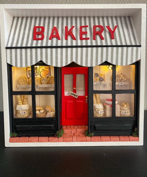 Felt Village, Cardboard Bakery, Miniature Wall Art, Diorama Kids, 3d Miniature, Parisian Theme, Hobby House, Barbie Shop, Pottery Houses