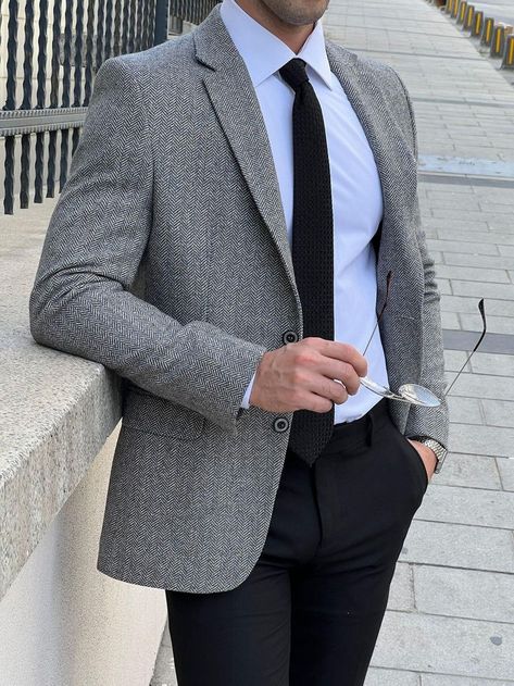 Grey Blazer Outfit Men, Terno Slim Fit, Stylish Mens Suits, Blazer Outfits Men, Mens Business Casual Outfits, Slim Fit Suit Men, Suit Tuxedo, Formal Men Outfit, Mens Fashion Blazer