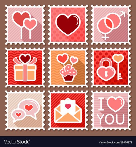 Cute Valentines Stickers, Card For Marriage, Romantic Stickers, Valentines Stickers, Valentine Stamps, Valentines Illustration, Valentines Day Clipart, Valentine Stickers, Valentines Day Background