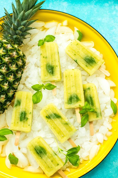 Pineapple Basil Paletas - Nibbles and Feasts Mexican Paletas Recipe, Healthy Dessert Bars, Paletas Recipe, Mexican Paletas, Pineapple Basil, Tequila Lime Shrimp, Easy Vegan Dessert Recipes, Fruit Parfaits, Seasonal Meals