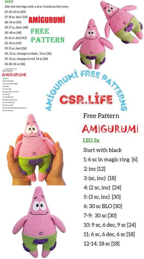 Patrick Star Amigurumi Free Pattern - Csr.life Patrick Star Amigurumi Free Pattern, Patrick Crochet Pattern Free, Patrick Star Crochet Pattern Free, Crochet Patrick Star Free Pattern, Patrick Star Crochet Pattern, Crochet Cartoon Characters Free Pattern, Cartoon Crochet Patterns, Amigurumi Pokemon Free Pattern, Pokemon Amigurumi Free Pattern