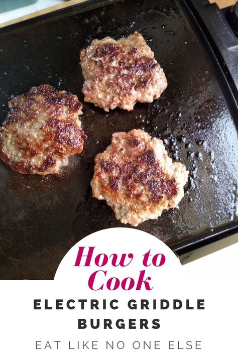 An electric griddle is the best way to cook a lot of burgers at once and get dinner on the table faster. Great for when it's too cold to cook outside. Learn how to master cooking burgers on a griddle.  #hamburgers #burgers #electricgriddle Burgers On The Griddle, Burgers On A Griddle, Griddle Hamburger Recipes, Black Stone Electric Griddle Recipes, Electric Griddle Recipes Dinner, Blackstone Electric Griddle Recipes, Burgers On Griddle, Electric Griddle Recipes, Griddle Burgers