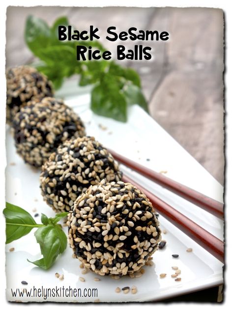 Black Sesame Rice Balls Sesame Rice, Sesame Balls, Vegan Asian, Kitchen Black, Black Rice, Rice Balls, Black Sesame, Healthy Kitchen, Balls Recipe