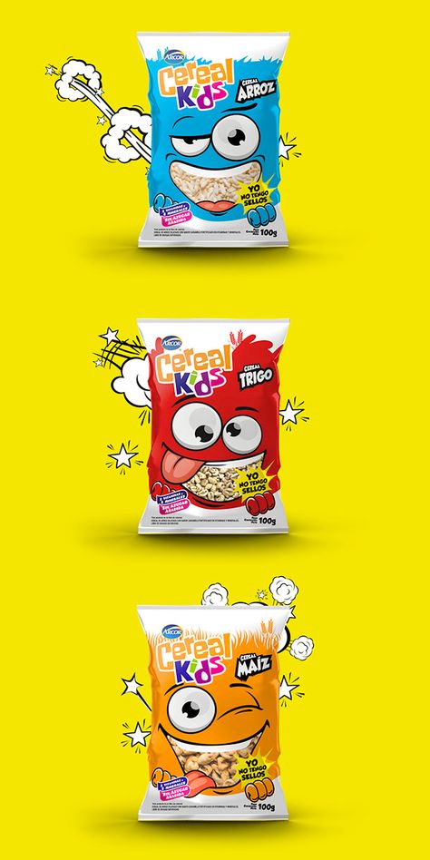 Fryums Packaging Design, Snack Design Packaging, Snack Packaging Design Creative, Snack Packaging Design, Kids Package Design, Cereals Packaging Design, Chips Packaging, Cereal Packaging, Kids Cereal