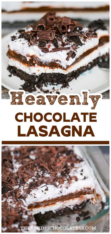 Chocolate Lasagna Layered Dessert No Bake Chocolate Lasagna Recipe, Chocolate Lasagna Dessert, Lasagna Dessert, Layered Dessert Recipes, Chocolate Lasagna Recipe, Chocolate Pudding Desserts, Layered Dessert, Chocolate Lasagna, Easy Chocolate Desserts