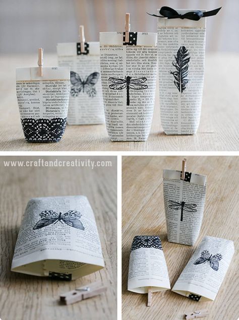 15 DIY Old Book Craft Ideas That Are Beautifully Vintage Looking - Craftsonfire Diy Old Books, Wrap Presents, Old Book Crafts, Creative Wrapping, Eco Friendly Gift Wrapping, Alternative Gifts, Book Page Crafts, Creative Gift Wrapping, Cadeau Diy