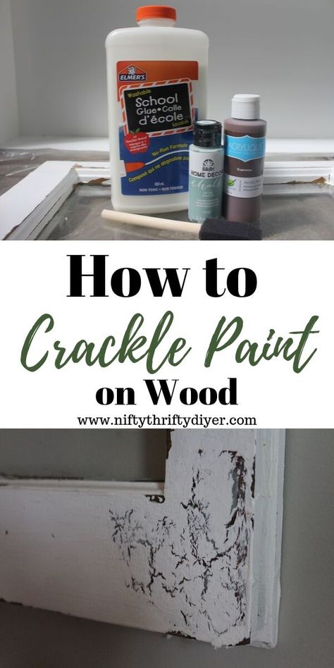 How To Paint Something To Look Rustic, How To Age Wood With Paint, Glue Crackle Finish Diy, How To Crackle Paint Furniture, Crackle Paint With Elmers Glue Tutorials, How To Do Crackle Paint, How To Crackle Paint Wood, How To Make Paint Crackle, Crackle Paint Diy Tutorials