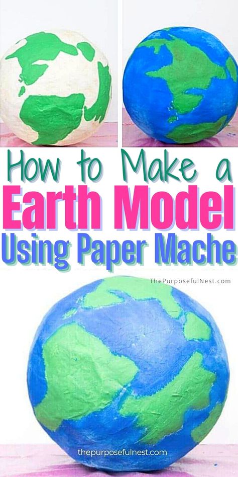 Earth Model Earth Paper Mache, Paper Mache World, Paper Mache Earth, Paper Mache Planets, How To Make Earth, Earth Activities, Planet Crafts, Planet Project, Earth Projects