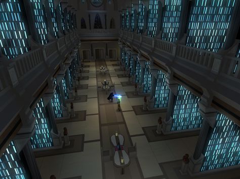 Great Jedi Library Remastered Jedi Living Quarters, Coruscant Jedi Temple, Jedi Library, Jedi Aesthetic, Jedi Academy, Jedi Temple, Star Wars Concept Art, Library Images, The Old Republic