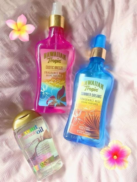 Hawaiian Tropic Perfume Aesthetic, 2024 Summer Aesthetic, Hawaiian Tropic Perfume, Coconut Girl Skincare, Coconut Girl Products, Hawaiian Tropic Aesthetic, Y2k Coconut Girl Aesthetic, Tropic Aesthetic, Coconut Girl Essentials