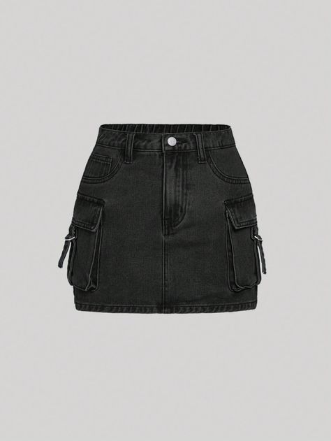 Girls Denim Skirts, Black Jean Skirt, Black Hair Roblox, Black Denim Skirt, Jeans Cargo, Cute Comfy Outfits, Girls Denim, Denim Details