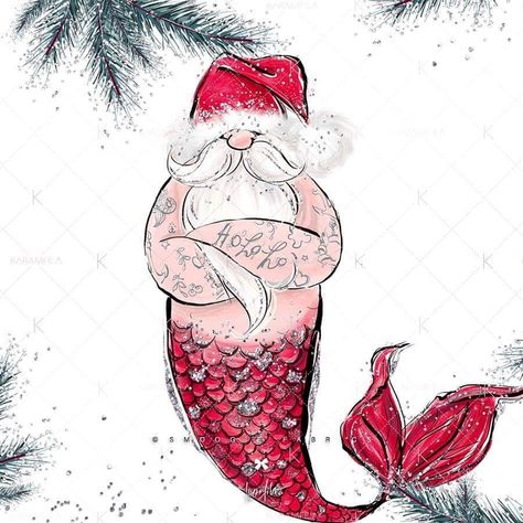 Karamfila (@karamfila.s) • Instagram photos and videos Christmas Mermaid, Hipster Santa, Mermaid Quotes, Mermaid Christmas, Marine Sea, Drawing Ideas List, Beachy Christmas, Christmas Window Display, Mermaid Fairy