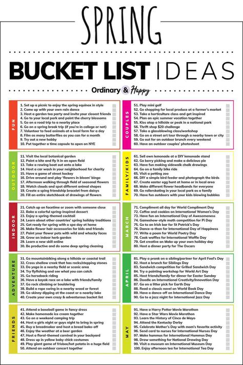 Spring Bucket List: 100+ Fun Things to do this Spring (image). Spring Movie, Spring Bucket List, Spring Vocabulary, Bucket List For Teens, Bored Jar, Creating A Bullet Journal, Spring Images, Fun Adventures, Spring Fun